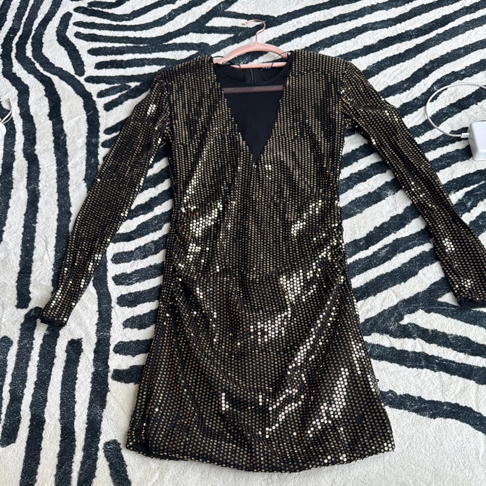 Zara Black and Gold Sequin Dress
